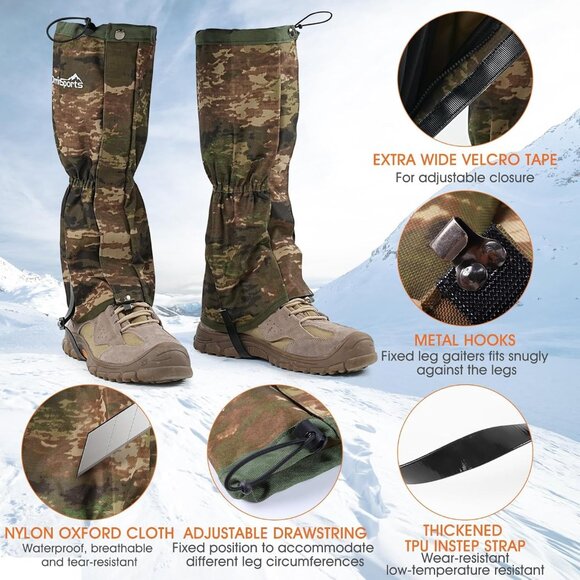 Waterproof Adjustable Leg Gaiters for Men Snow Boot Gaiters for Hiking in Huntin - Picture 5 of 5